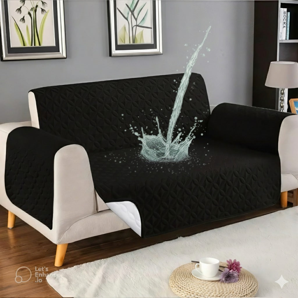 Micro Quilted Waterproof Sofa Cover - black