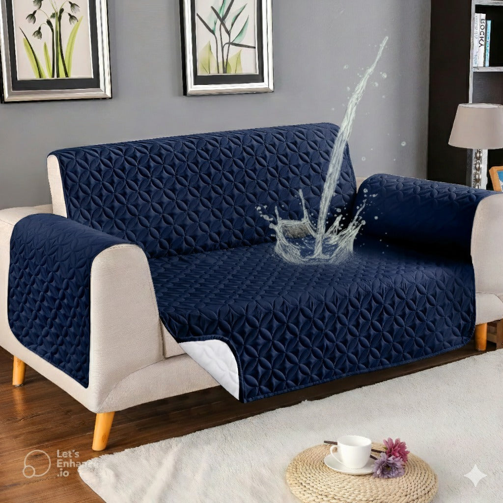 Micro Quilted Waterproof Sofa Cover - navy blue