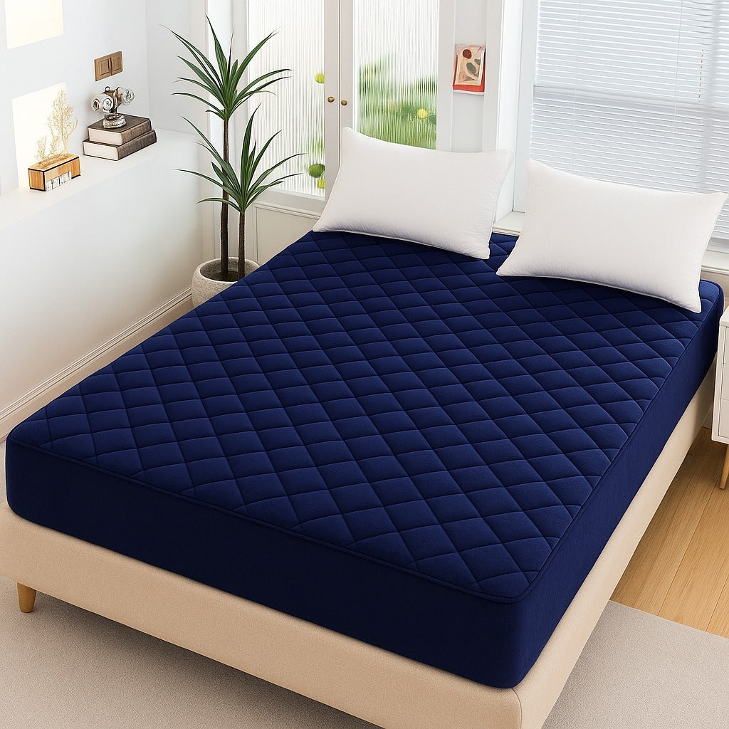 Quilted waterproof Mattress Cover King Size - blue