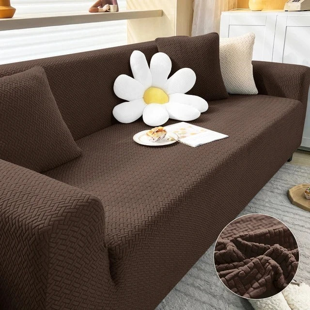 Jacquard Stripe Sofa Cover - Brown