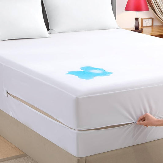 2 Side Waterproof Zipper Mattress Cover -white