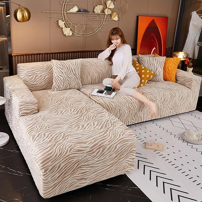 L Shape Zebra Velvet Sofa Covers - Fitted Style