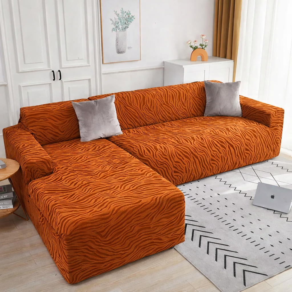 L Shape Zebra Velvet Sofa Covers - Fitted Style