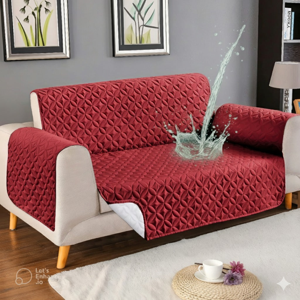 Micro Quilted Waterproof Sofa Cover - Mehroon