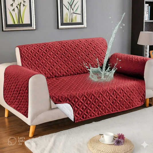Micro Quilted Waterproof Sofa Cover - Mehroon