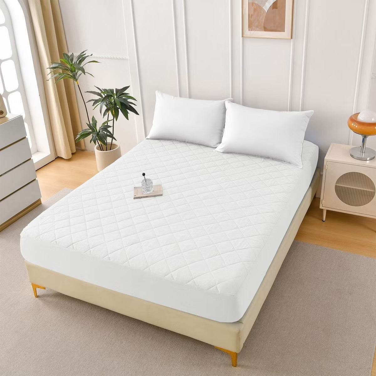 Quilted waterproof Mattress Cover King Size - white