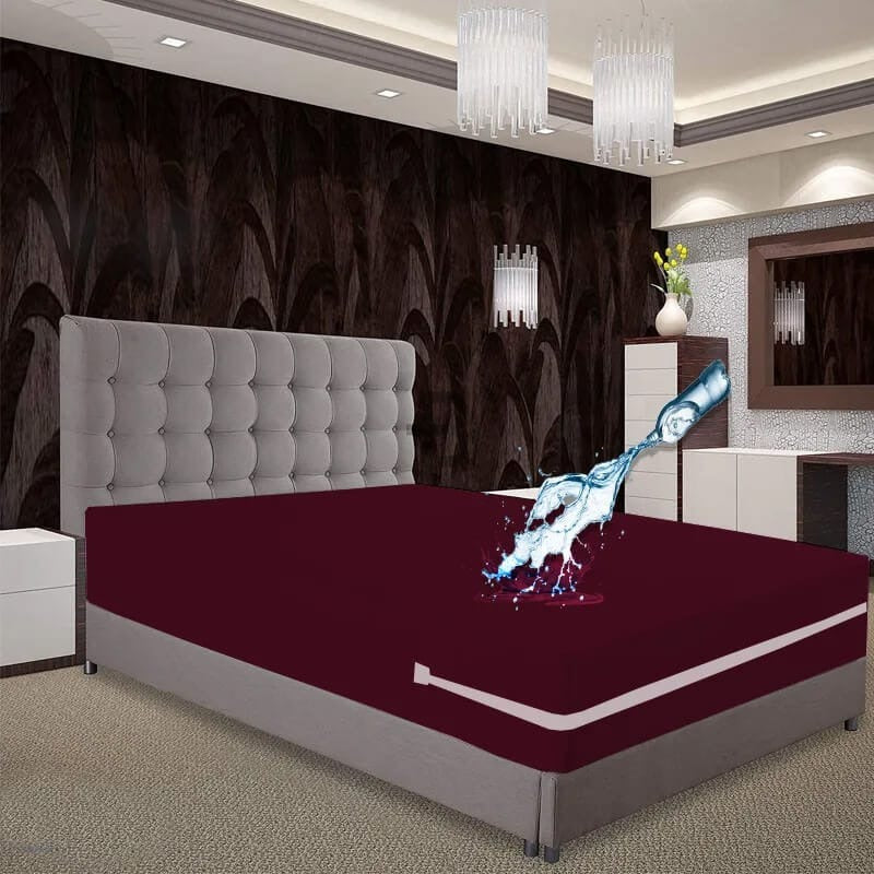 2 Side Waterproof Zipper Mattress Cover -maroon