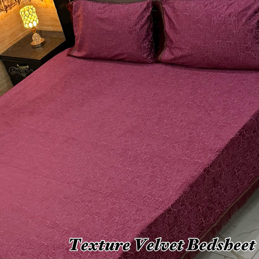 3PC Texture Velvet Bedsheet-maroon