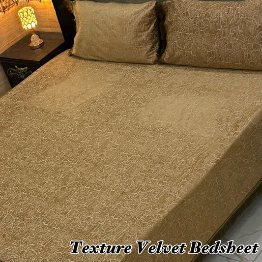 3PC Texture Velvet Bedsheet - copper