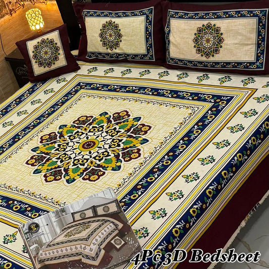4PC 3D Panel Bedsheet Crystal Cotton