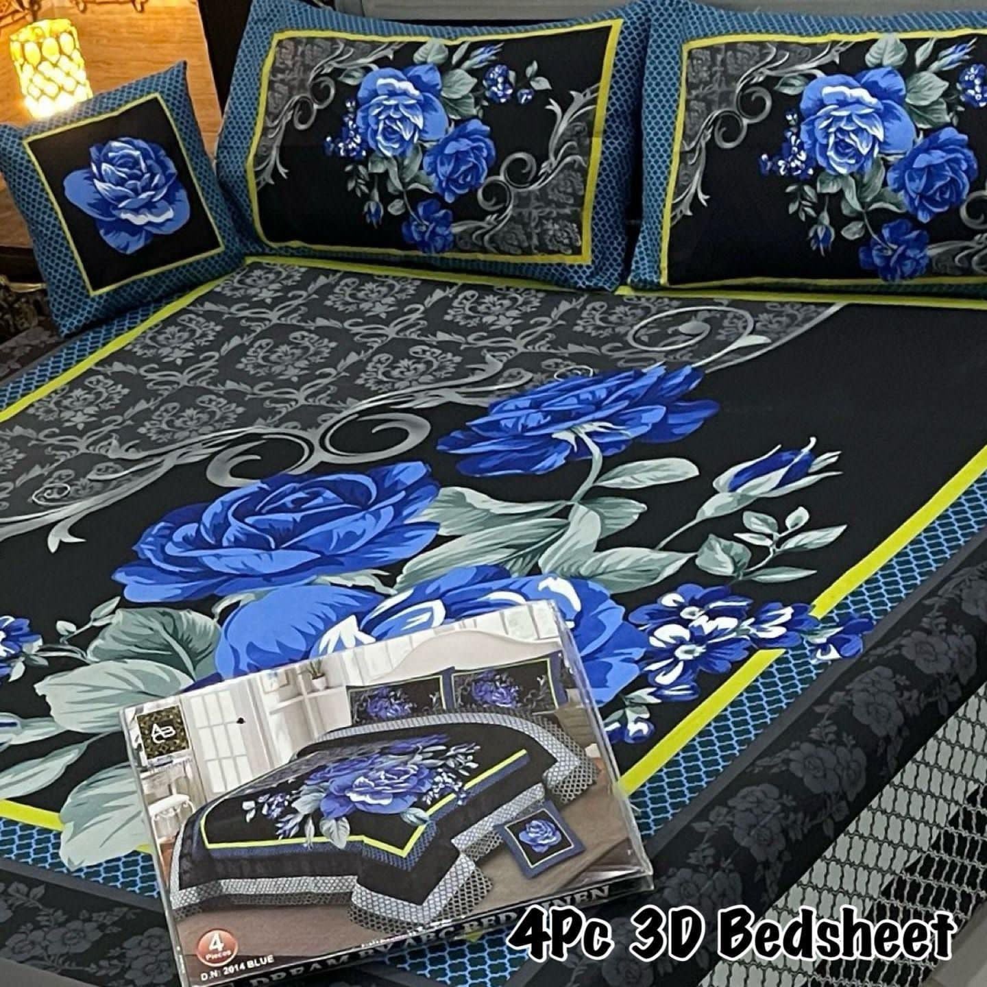 4PC 3D Panel Bedsheet Crystal Cotton
