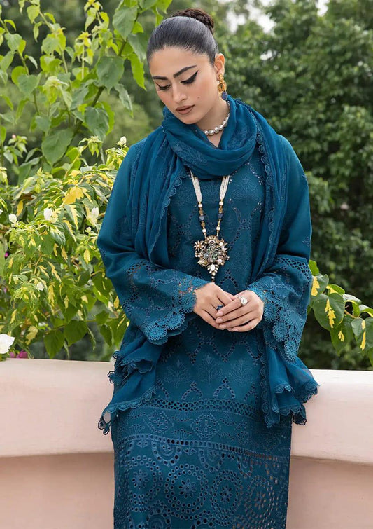 Mahnoor Zink Blue & Pink Lawn Chikankari Dress 3pc Unstitched