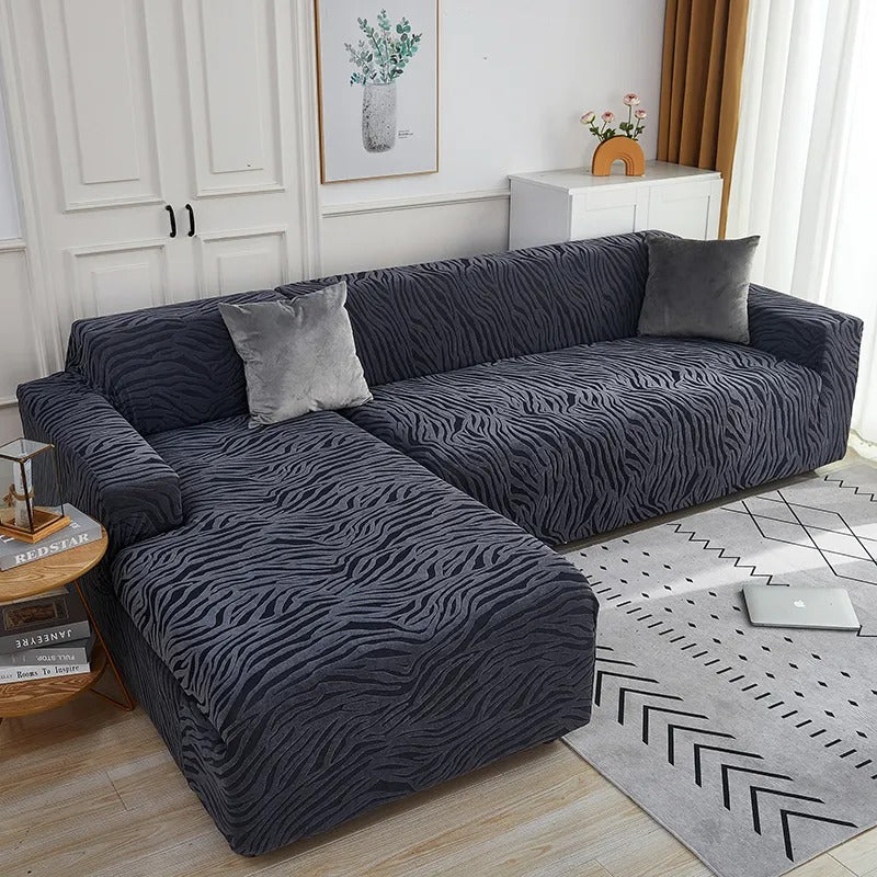 L Shape Zebra Velvet Sofa Covers - Fitted Style