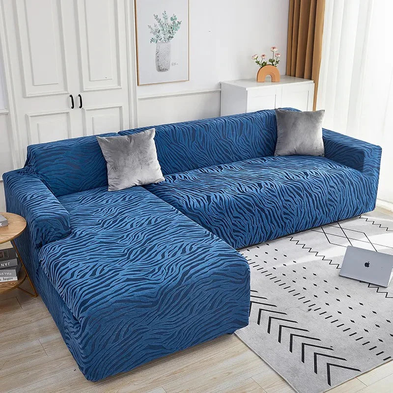 L Shape Zebra Velvet Sofa Covers - Fitted Style