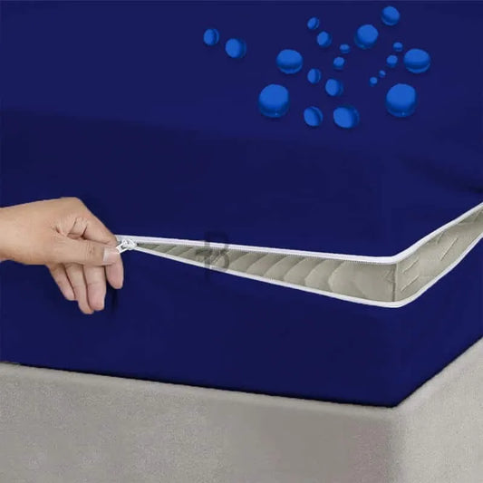 2 Side Waterproof Zipper Mattress Cover - Blue